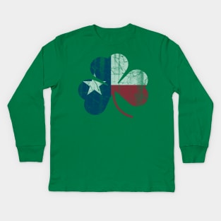 Texas Flag Shamrock Irish St Patricks Day Kids Long Sleeve T-Shirt